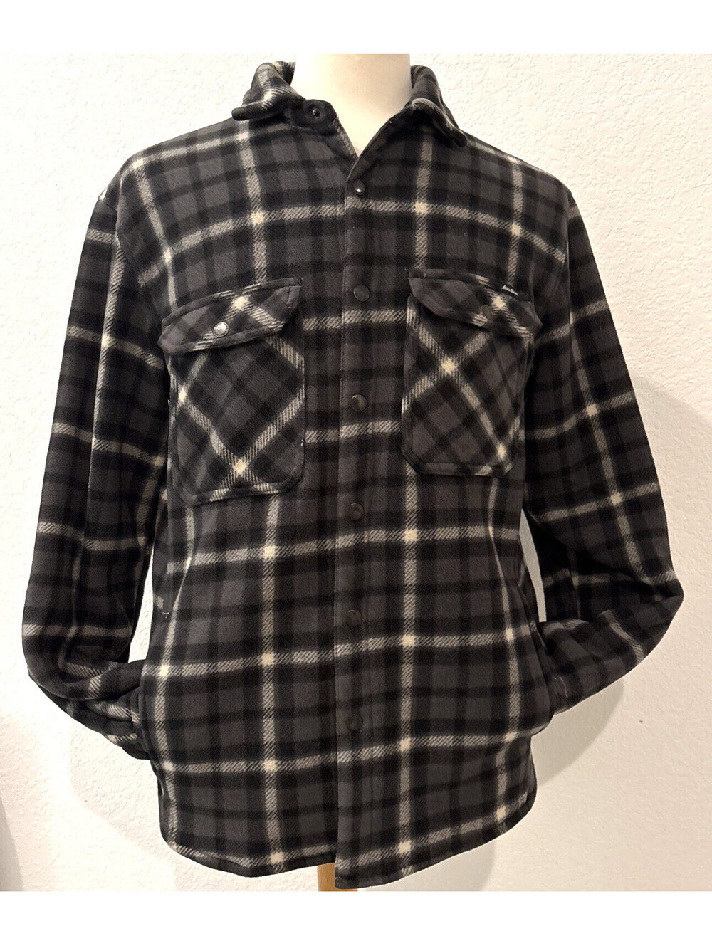 Eddie Bauer Woodland Shirt Jac Mens M Gray Plaid Fleece Lined Shacket
